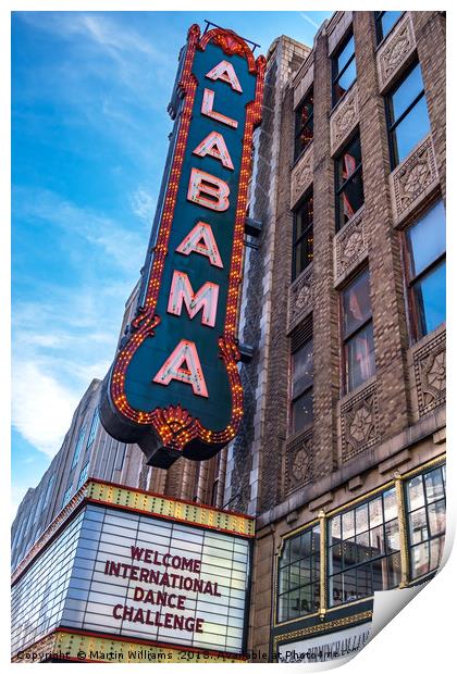 Alabama Theatre, downtown Birmingham Alabama on 3r Print by Martin Williams