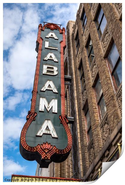 Alabama Theatre Sign, Birmingham, Al Print by Martin Williams