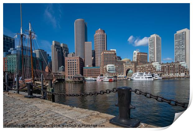 Boston City viewed from Fan Pier Park Print by Martin Williams