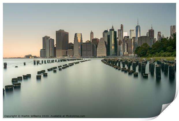 New York skyline viewed from Old Pier 1 Brooklyn Print by Martin Williams