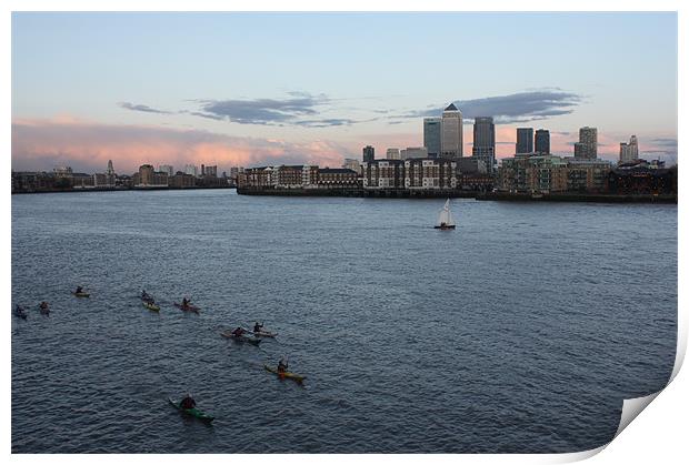 Boats at Canary Wharf Print by Coralie Young
