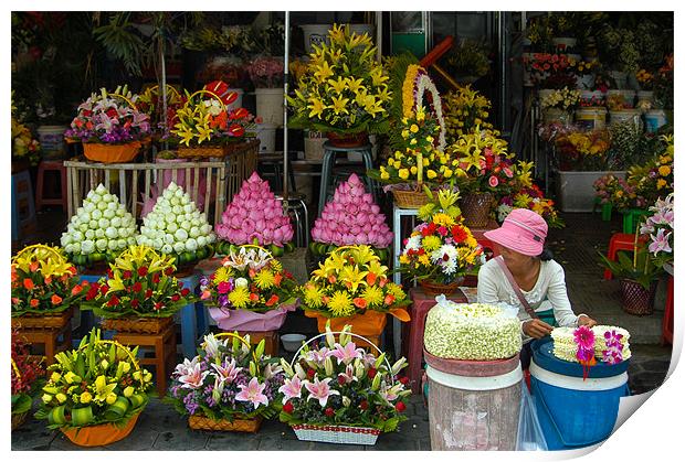 Cambodian Flower Seller Print by Mark Llewellyn
