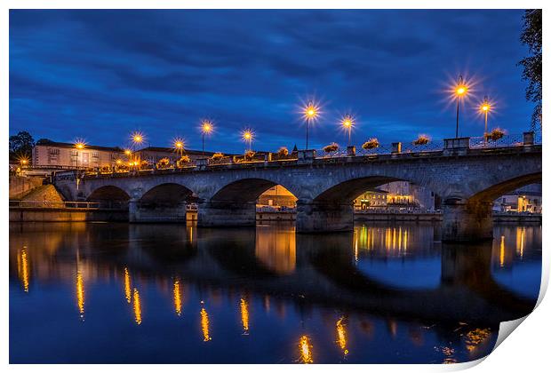 Cognac Bridge by Night, Cognac, France Print by Mark Llewellyn