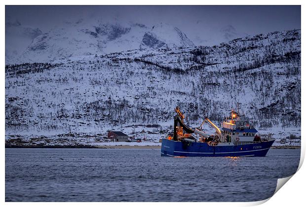 Fishing in a Fjord, Tromso, Norway Print by Mark Llewellyn