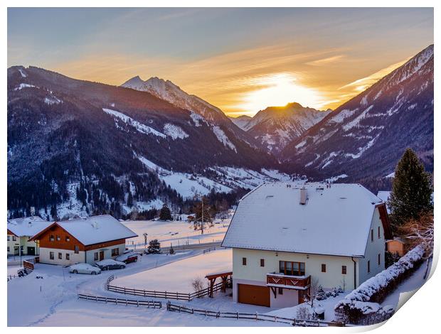 Snowy Valley Dawn, Rohrmoos, Austria Print by Mark Llewellyn