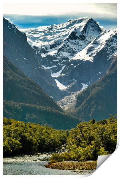 Snow Topped Mountain, New Zealand Print by Mark Llewellyn