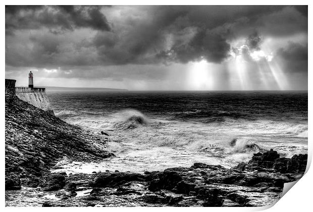 Porthcawl Point Stormy Day Print by Simon West