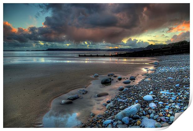 Amroth beach sunset Print by Simon West