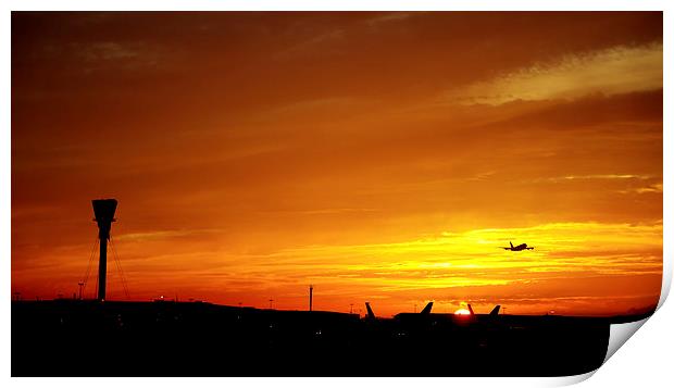 A380 Take Off Into Sunset Print by Simon West