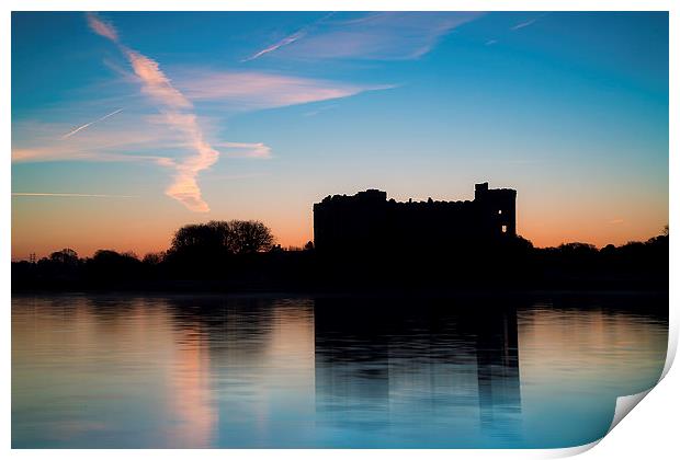 Carew Castle winter sunrise Print by Simon West