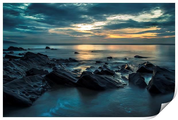 Saundersfoot at Dawn Print by Simon West