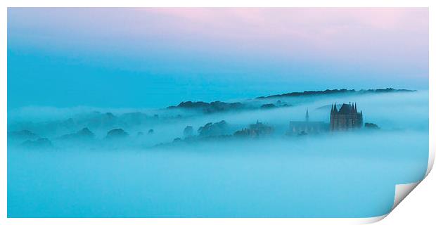  Misty Morning at Lancing College Chapel Print by Simon West