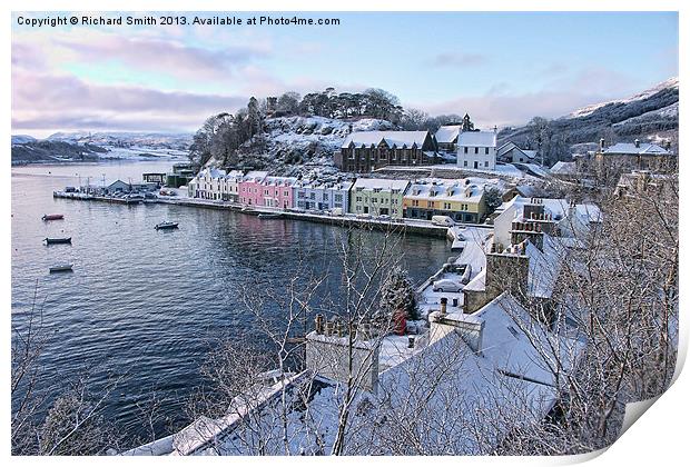 Portree harbour in the snow Print by Richard Smith