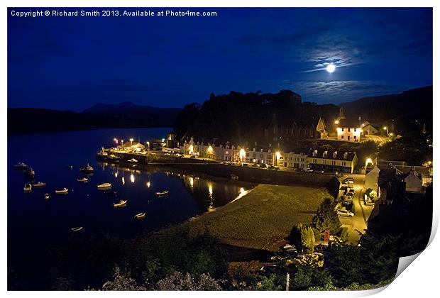 Portree harbour at night Print by Richard Smith