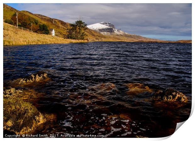 The Storr in March across a choppy Loch Fada Print by Richard Smith