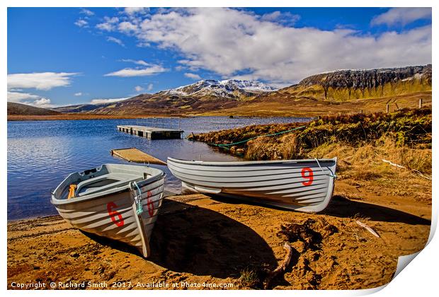 Fishing boats on the shore of Loch Leathan Print by Richard Smith