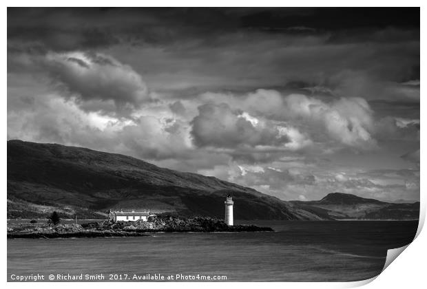 Monochrome of Lighthouse on Eilean Sionnach Print by Richard Smith