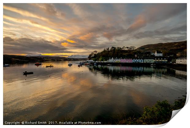 Banded cloud highlights Portree pier Print by Richard Smith