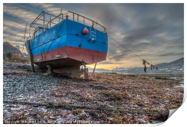 Sunrise colour beyond a beached vessel. #2 Print by Richard Smith