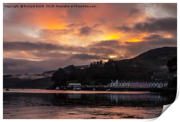 Sunset colour over Portree pier Print by Richard Smith