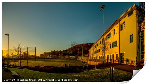 The all weather pitches at Portree High School. Print by Richard Smith