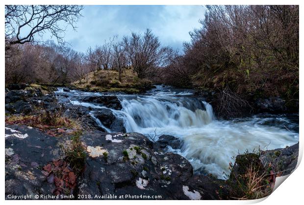 Waterfall below the joining of two rivers. Print by Richard Smith