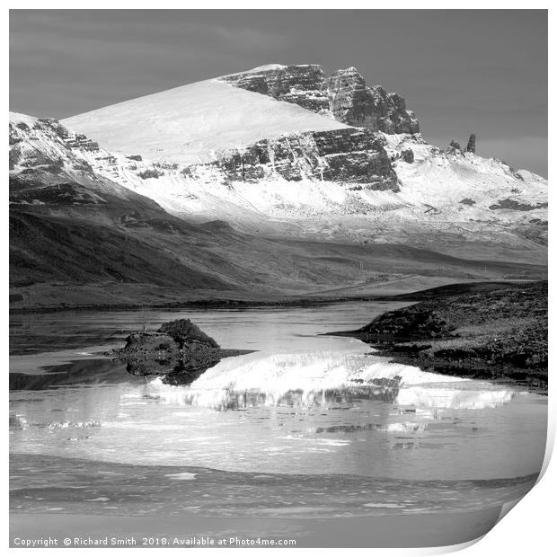The Storr partially reflected in the Storr Lochs 2 Print by Richard Smith