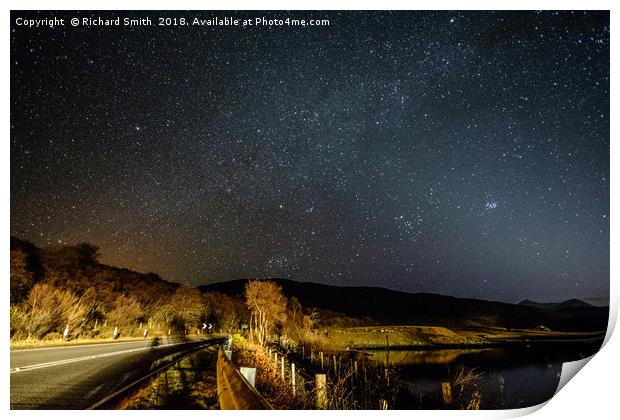 A mainroad by car light and star light. Print by Richard Smith