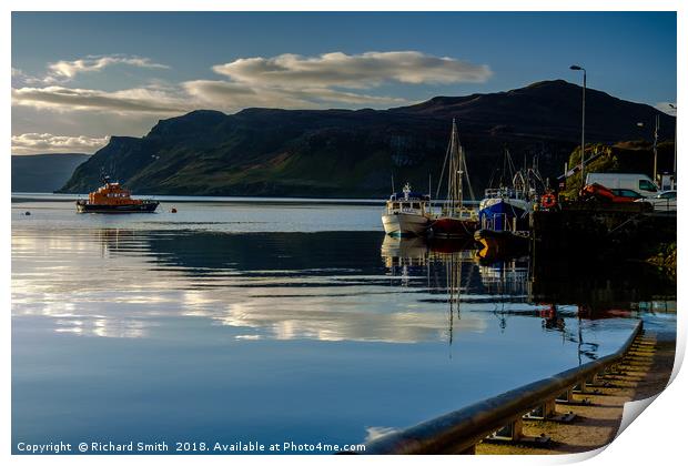 Moored to Portree pier at first sunlight Print by Richard Smith