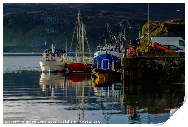 Moored to Portree pier at first sunlight #3 Print by Richard Smith