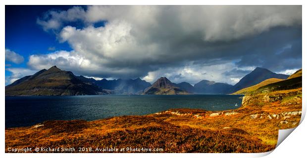 A view across Loch Scavaig to the Cuillin Hills Print by Richard Smith