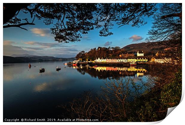 Portree quay lit by the first rays of sunlight Print by Richard Smith