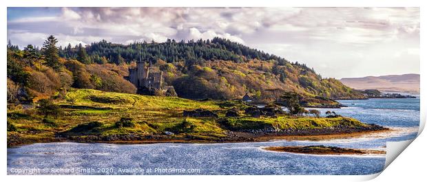 Dunvegan castle, Isle of Skye, nestled amongst the woodland autumn colours. Print by Richard Smith