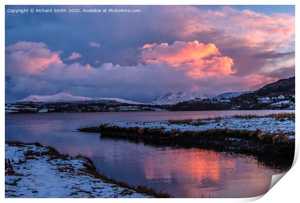 Sunset colour reflected in Leasgeary estuary. Print by Richard Smith