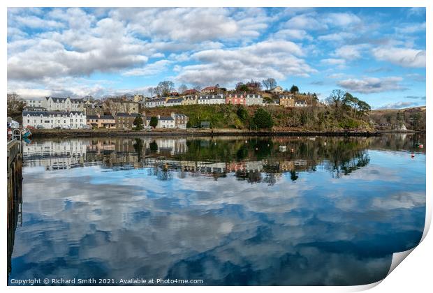 The town of Portree surrounds the harbour with reflections of the sky. #2 Print by Richard Smith