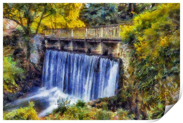 Autumn Waterfall Bridge  Print by Ian Mitchell