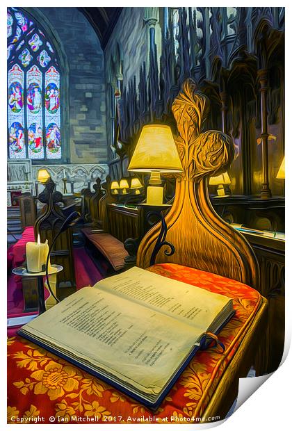 Choir Lamp And Bible Print by Ian Mitchell