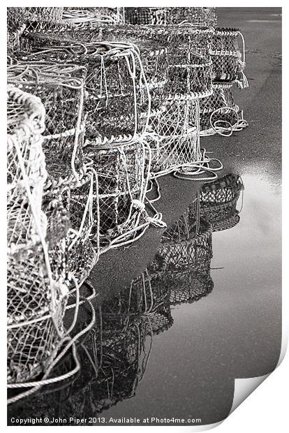 Lobster Pots Reflection Print by John Piper