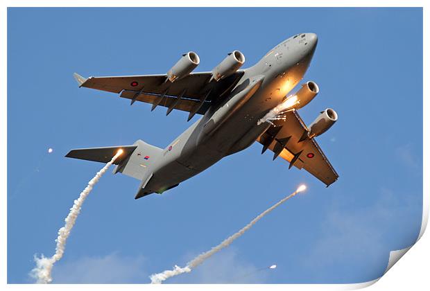 C-17 firing flares Print by Rachel & Martin Pics