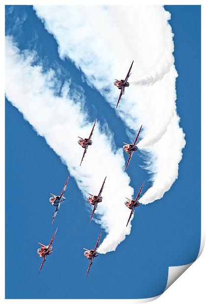 Red arrows diving out of a loop Print by Rachel & Martin Pics