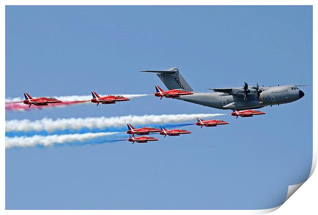 Red Arrows and Airbus A400M Print by Rachel & Martin Pics