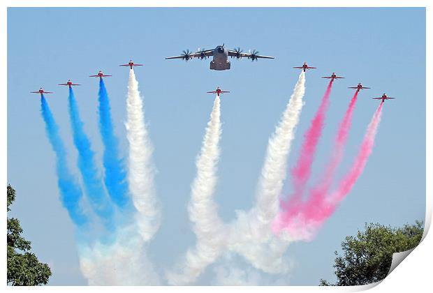 RAF Red Arrows and Airbus A400M Flypast Print by Rachel & Martin Pics
