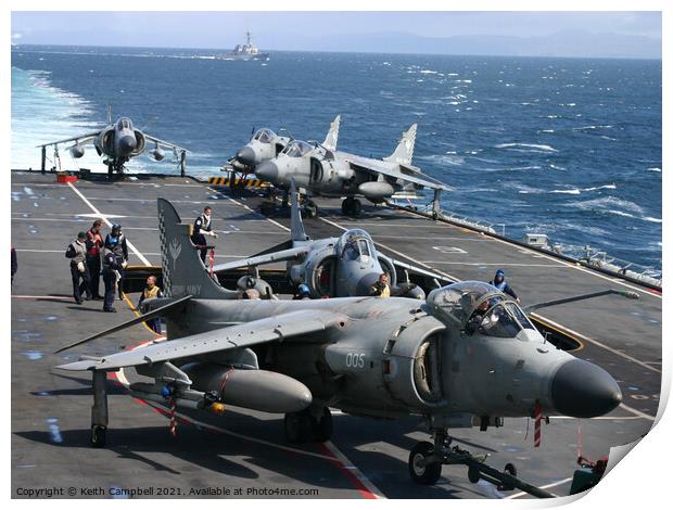 Sea Harriers onboard HMS Illustrious Print by Keith Campbell