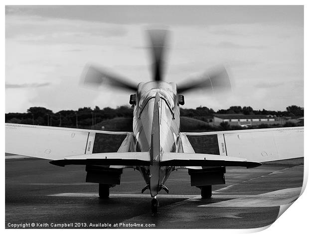 Spitfire Taxies Out - black and white Print by Keith Campbell