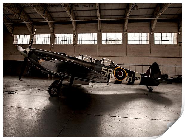  RAF Spitfire in the hanger Print by Keith Campbell
