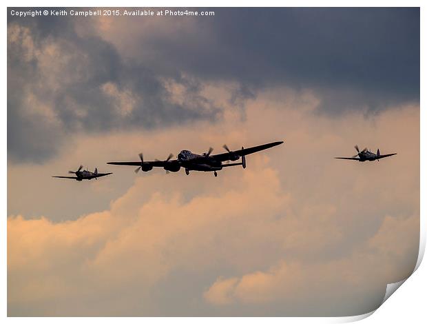  BBMF Trio - Lancaster and Spitfires Print by Keith Campbell