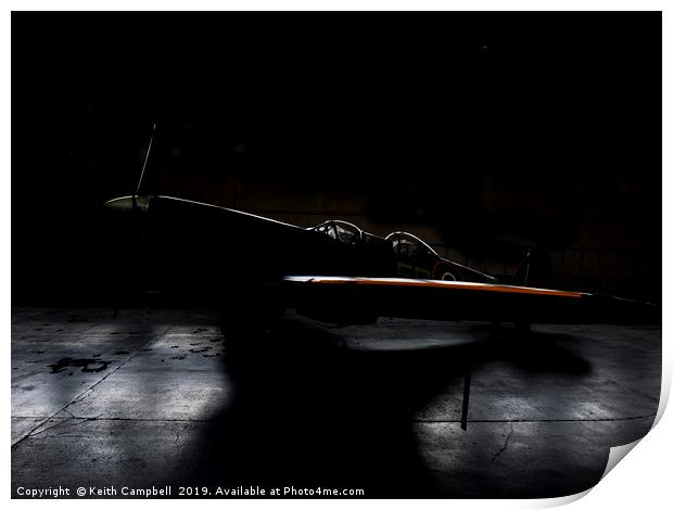 RAF Spitfire in the Hangar Print by Keith Campbell