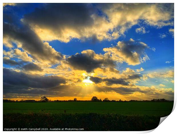 Lincolnshire Countryside Sunset Print by Keith Campbell