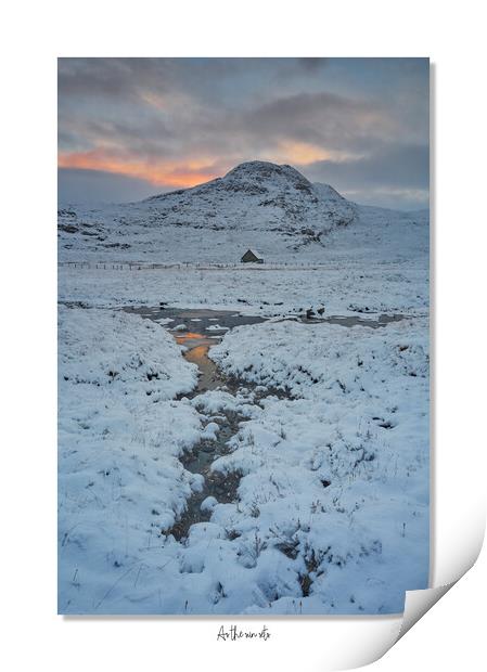 As the suns sets. Croft in the beautiful Scottish highlands in full winter coat. Print by JC studios LRPS ARPS