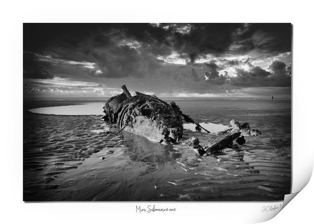 Mini Submarine one of two in mono Print by JC studios LRPS ARPS